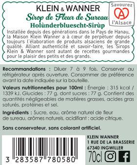 SIROP SAVEUR FLEUR DE SUREAU
